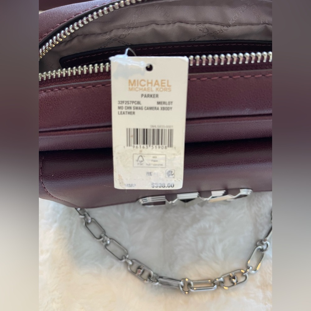 Michael Kors Leather Parker Chain Swag Camera Crossbody Merlot Red /Purple $398 - Picture 8 of 9